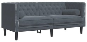 2 személyes sötétszürke bársony Chesterfield kanapé párnákkal