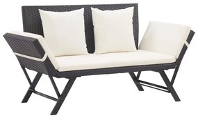 fekete polyrattan kerti pad párnával 176 cm