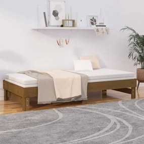 mézbarna tömör fenyőfa kihúzható kanapéágy 2x(100x200) cm