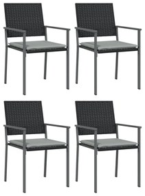 4 db fekete polyrattan kerti szék párnával 56x62,5x89 cm