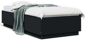 fekete szerelt fa ágykeret LED-világítással 90 x 200 cm