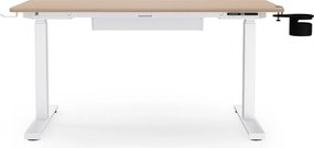 Elektromos, állítható magasságú, ergonomikus, fehér/sonoma tölgy íróasztal,1200x600 mm: ARIA
