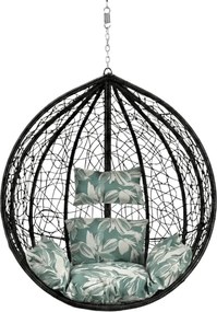 Fekete függő szék KOKON állvány nélkül, zöld-fehér párna