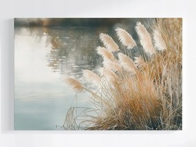 Poszter Tájkép Tó Nád Fű Köd Reggel 120x80