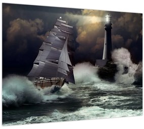 Kép - Viharos hullámokon áthajózó hajó (70x50 cm)