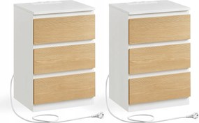 Éjjeliszekrény Éjjeli Asztal 3 Fiókos Hálószobába Loft Stílusú 40x59x36 2 Db-os Szett