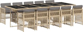 vidaXL 11részes vegyes bézs polyrattan kerti étkezőgarnitúra párnákkal