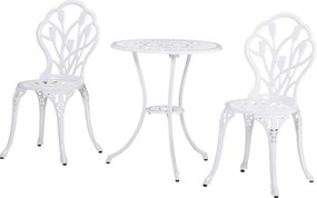 Outsunny 3 részes Bistro Szett Alumínium Kerti Bútor, Faragott Design, Kerti Székek, Bistro Asztal, Napernyő Nyílás, Kültéri Erkély Bútor Szett | Aoso