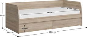 Ágy 2S, 90x200, sonoma tölgy, NORTY TYP 28