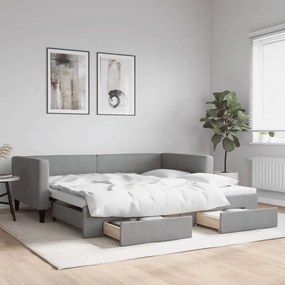 világosszürke kihúzható szövet heverő fiókokkal 100 x 200 cm