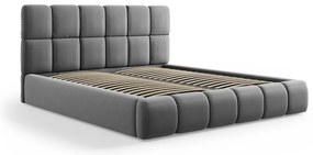 Szürke bársony kárpitozott ágyneműtartós franciaágy ágyráccsal 140x200 cm Bellis – Micadoni