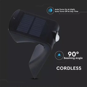 LED Napelemes érzékelős fali lámpa LED/1.5W/3,7V IP65 fekete