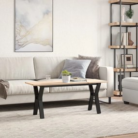 tömör fenyőfa és öntöttvas dohányzóasztal Y-vázzal 110x40x45 cm