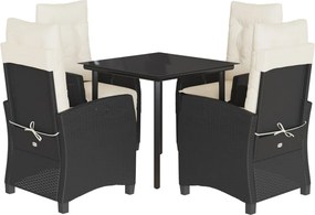 vidaXL 5 részes fekete polyrattan kerti étkezőgarnitúra párnákkal