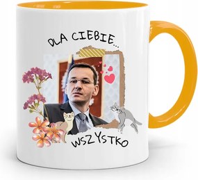 Sárga Politikus Bögre Mateusz Morawiecki Miniszterelnök fényképes nyomtatással