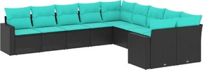 vidaXL 10 részes fekete polyrattan kerti ülőgarnitúra párnával