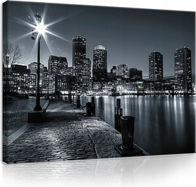 Vászonkép 80x60 Éjszakai város városkép vízpart felhőkarcolók tükröződés
