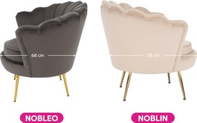 Fotel Art-deco stílusban, bézs Velvet anyag/gold chróm-arany, NOBLIN