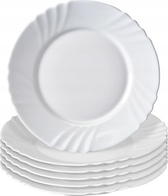 Ebédlő Tányér Sekély 25,5 cm Üveg Lapos Kerek Fehér Tányér 6 db