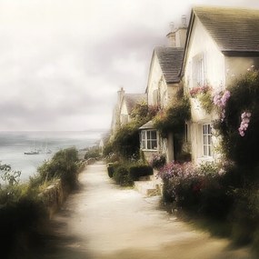 Vászonkép Canvas Tájkép Anglia Cornwall Tengerpart Házak 80x80