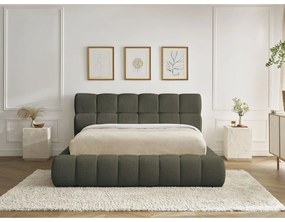 Zöld kárpitozott ágyneműtartós franciaágy ágyráccsal 160x200 cm Mont Blanc – Bobochic Paris