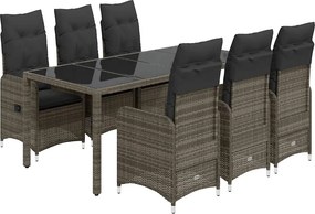 vidaXL 7 részes szürke polyrattan kerti bisztrógarnitúra párnákkal
