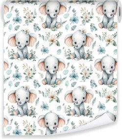 Gyerek Tapéta Kék Elefánt Levelek A Falon A Gyerekszobában