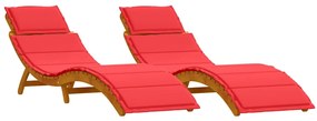 vidaXL Napozóágy párnával 2 pcs Piros Tömör Akácfa