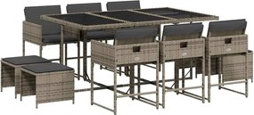vidaXL 11 részes szürke polyrattan kerti ülőgarnitúra párnákkal