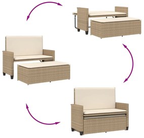 bézs polyrattan kerti pad párnákkal és lábtartóval