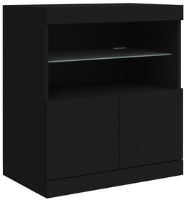 fekete tálalószekrény LED-világítással 142,5 x 37 x 67 cm