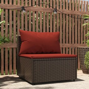 Barna polyrattan kerti középső kanapé párnákkal