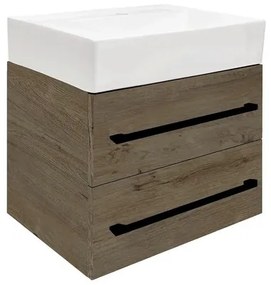 SAT Cube Way Fürdőszobaszekrény mosdóval és fekete fogantyúval 60x53x46 cm Wellington tölgy matt CUBE46C602DWSATCWL