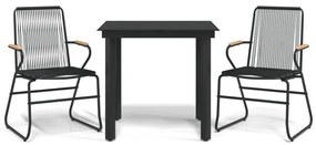 3 részes fekete PVC rattan kerti étkezőgarnitúra
