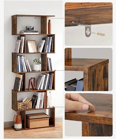 Vasagle PRESTON könyvespolc, 70x24x190,5cm, barna színben