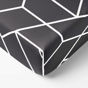 Goldea pamut körgumis lepedő - mozaik minta, sötétszürke alapon 80 x 200 cm