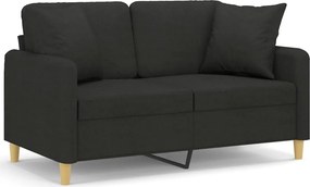 vidaXL 2 személyes fekete szövet kanapé díszpárnákkal 120 cm