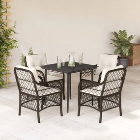 5 részes barna polyrattan kerti étkezőgarnitúra párnákkal