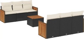 vidaXL 7 részes fekete polyrattan kerti ülőgarnitúra párnával