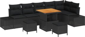 vidaXL Kerti Kanapé Szett párnával 9 pcs Fekete polirattan