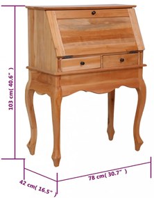 tömör mahagóni titkári íróasztal 78 x 42 x 103 cm