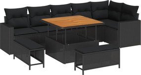 vidaXL Kerti Kanapé Szett 9 pcs Fekete polirattan