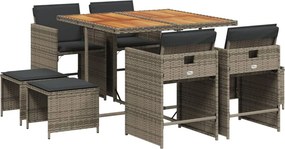 vidaXL 9 részes szürke polyrattan kerti étkezőgarnitúra párnával