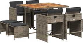 vidaXL 9 részes szürke polyrattan kerti étkezőgarnitúra párnával