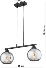 Brilagi - DIOR kábeles csillár 2xE27/60W/230V fekete/füstszürke