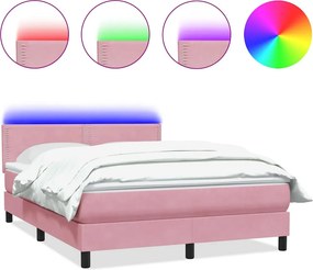 vidaXL rózsaszín bársony rugós és LED-es ágy matraccal 160x210 cm