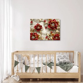 Üveg kép - 3D piros-arany virágok (70x50 cm)