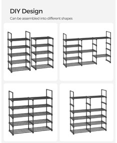 Cipőtartó polc 10 szintes fém vázzal, fekete 45x30x174cm