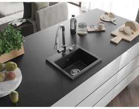 Mexen Milo, 1 kamrás gránit mosogató 435x410x171 mm és Elia mosogató csaptelep, fekete-ezüst metál, 6505-73-670101-00