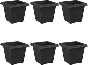 vidaXL Négyzet Virágcserép 6 pcs Fekete 16 x 16 x 14 cm Műanyag